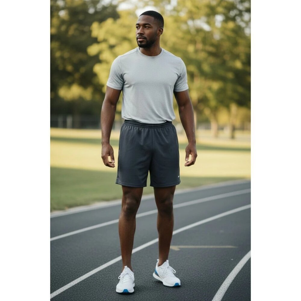 Amazon Essentials Mens Athletic Running Shorts W/Slash Pocket Gray Large